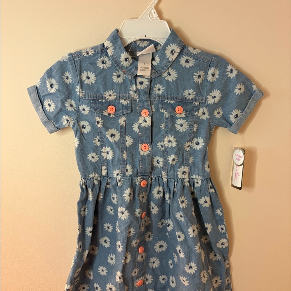 Girls Floral Denim Kids Dress Size 6